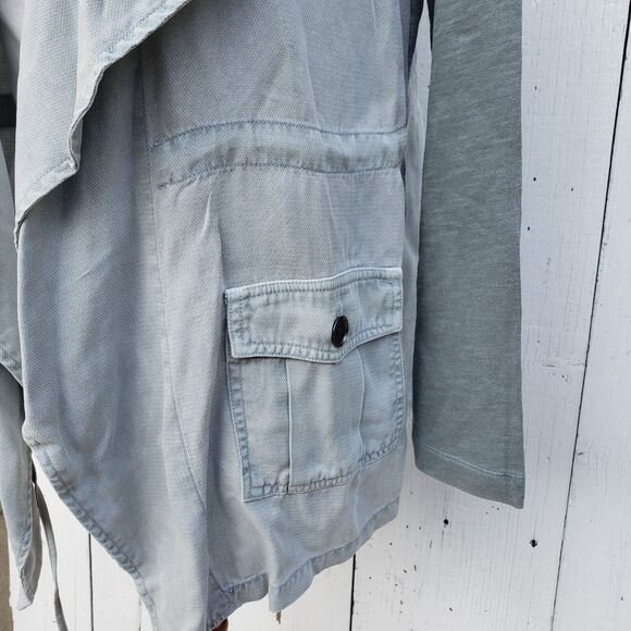 XCVI Women's Blue Relaxed Waist Tie Long Sleeve Pocketed Jacket Cardigan Sz XS - Picture 5 of 10